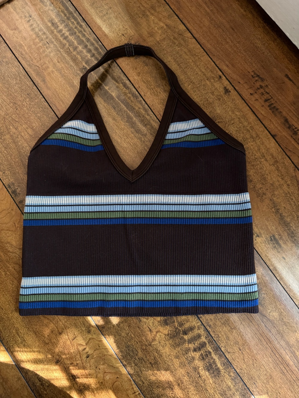 Halter Tank - Brown with Blue & Green Stripes